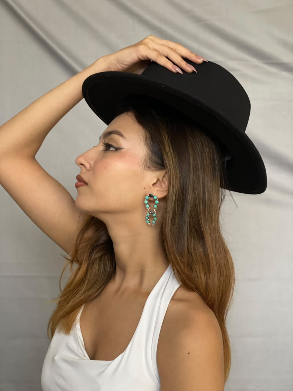 Handmade Sterling Silver Kingman Turquoise with White Buffalo Post Dangle Earrings Signed Nizhoni