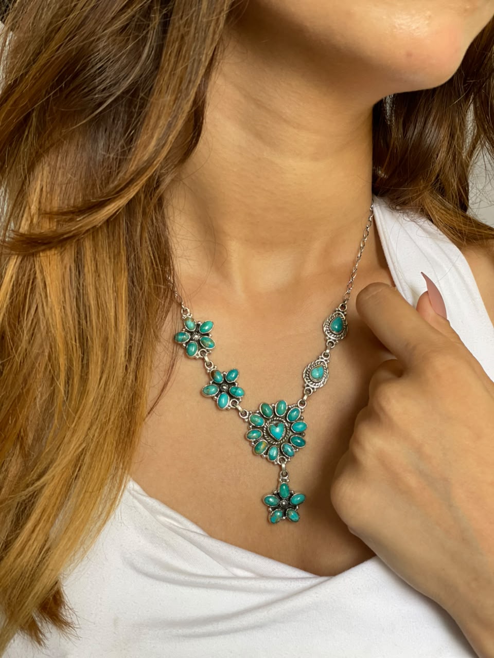 Handmade Sterling Silver Kingman Turquoise Necklace Signed Nizhoni (1)