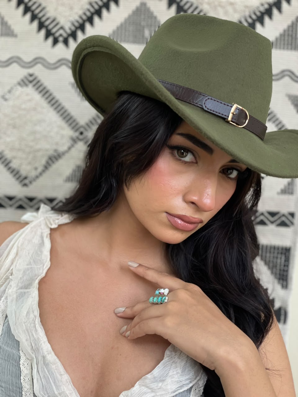 Handmade Sterling Silver Cotton Candy with Kingman Turquoise Adjustable Ring Signed Nizhoni