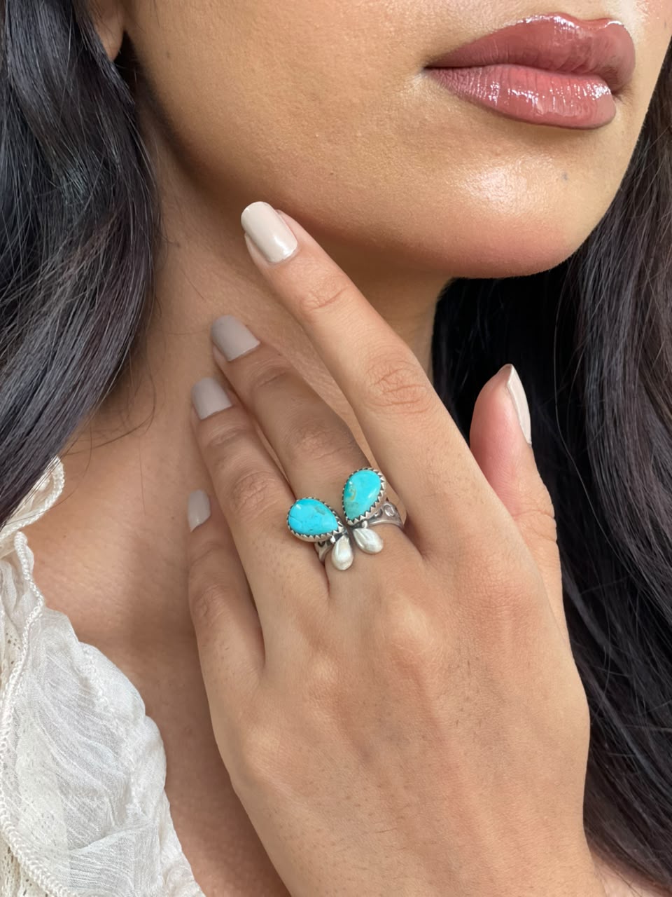 Handmade Sterling Silver Kingman Turquoise Adjustable Ring Signed Nizhoni