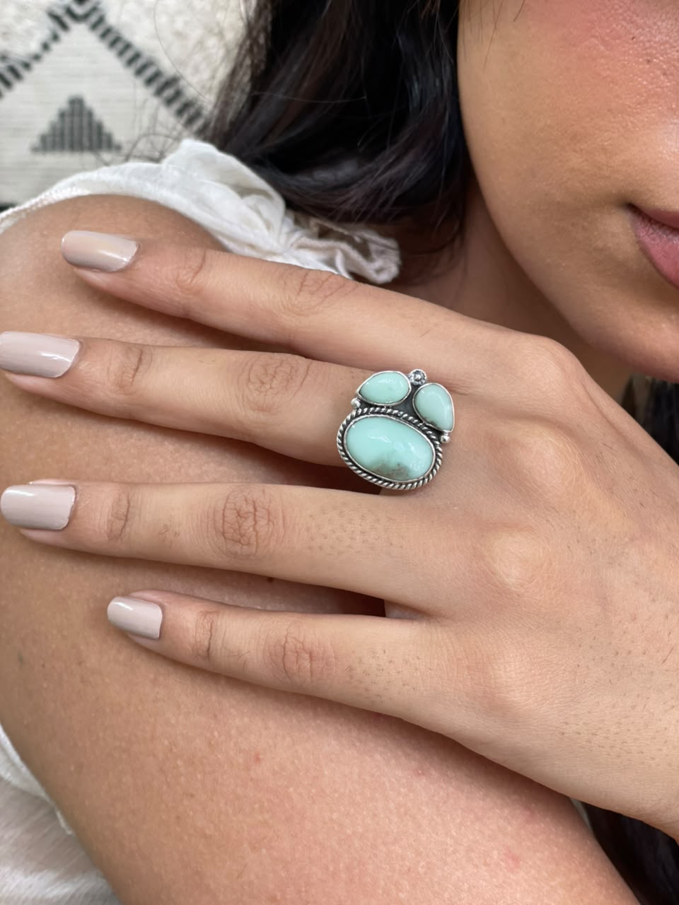 Handmade Sterling Silver Paloma Turquoise Adjustable Ring Signed Nizhoni