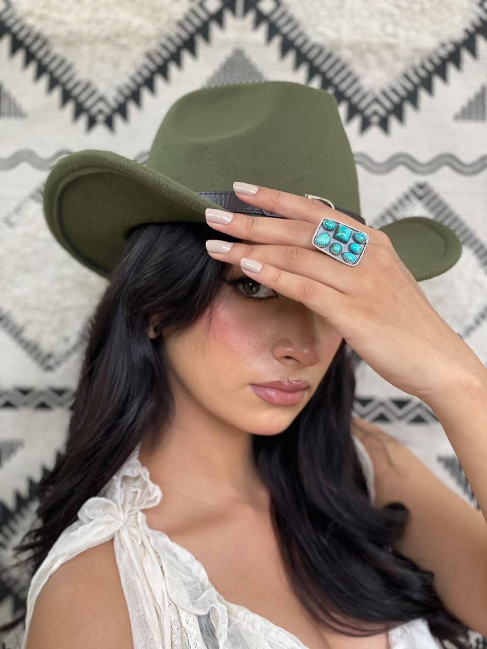 Handmade Sterling Silver Kingman Turquoise Adjustable Ring Signed Nizhoni