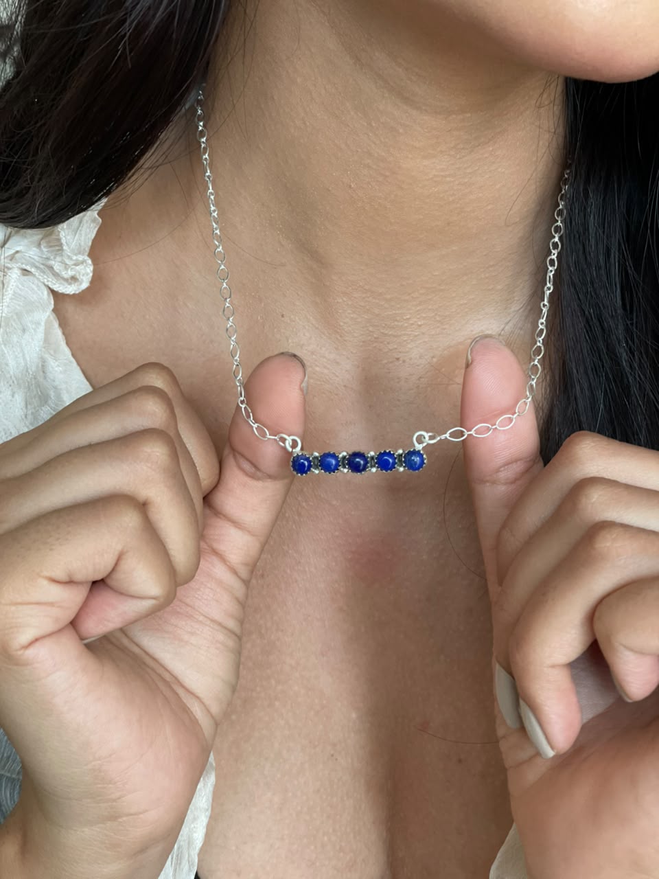 Handmade Sterling Silver Lapis Necklace Signed Nizhoni