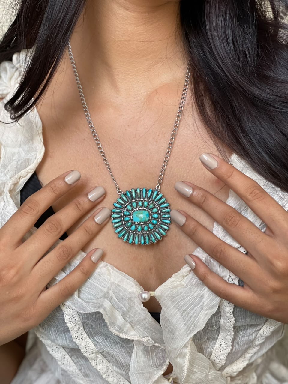 Handmade Sterling Silver Kingman Turquoise Necklace Signed Nizhoni