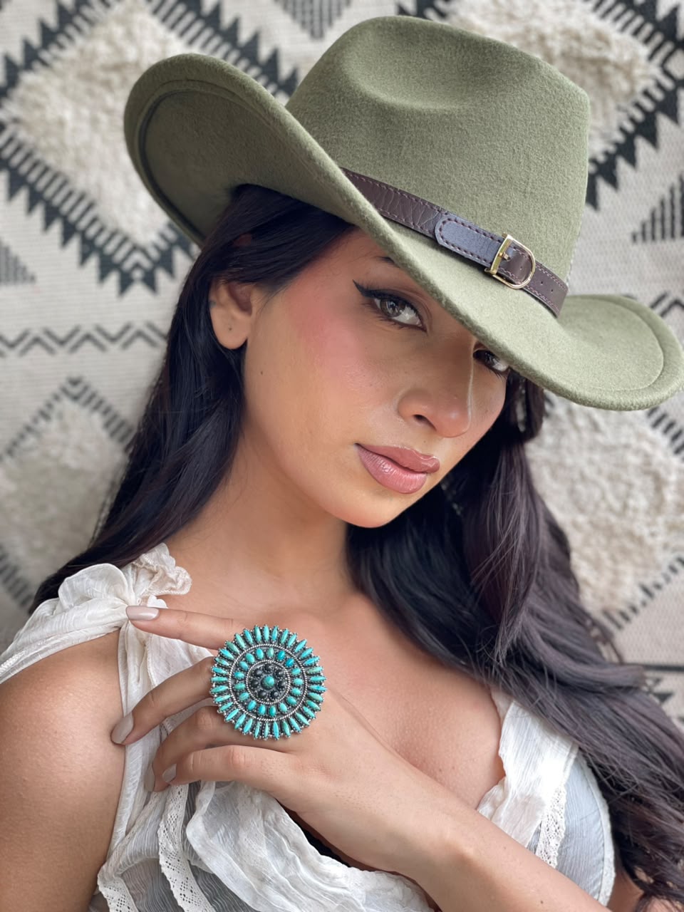 Handmade Sterling Silver Kingman Turquoise with White Buffalo Adjustable Ring Signed Nizhoni