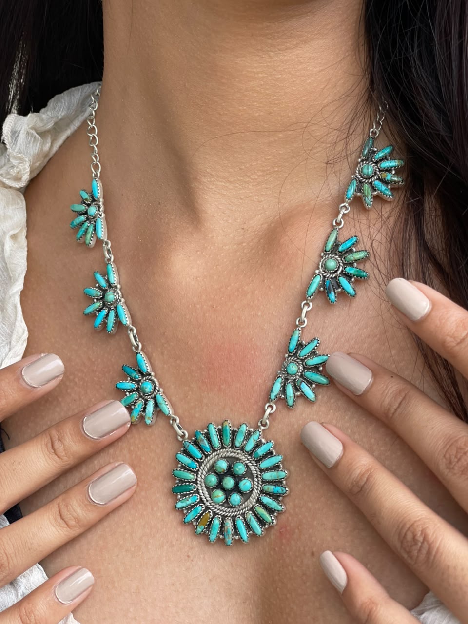 Handmade Sterling Silver Kingman Turquoise Necklace Signed Nizhoni