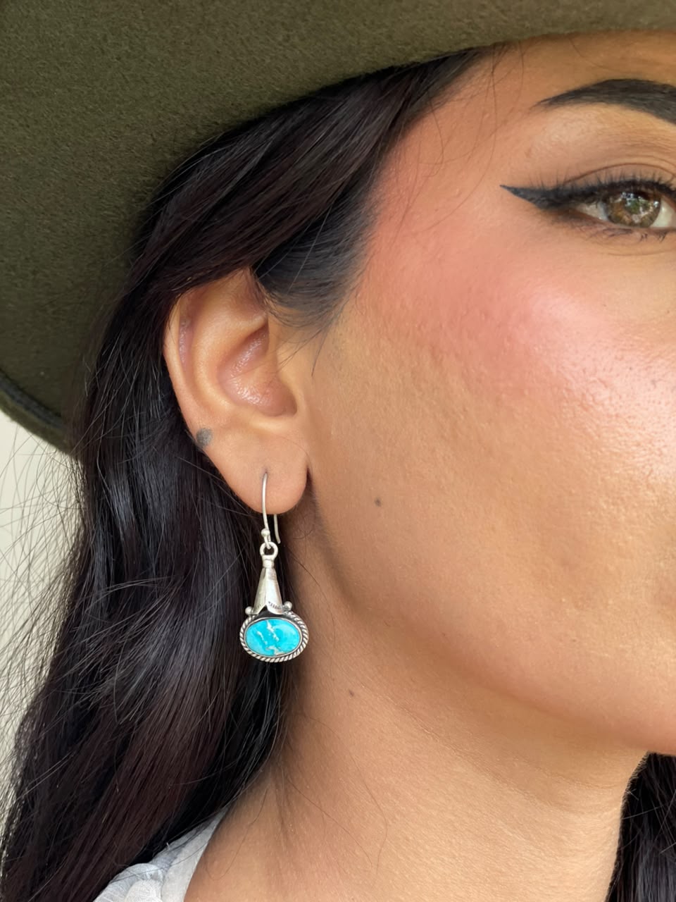 Handmade Sterling Silver White Water Turquoise Hook Dangle Earrings Signed Nizhoni