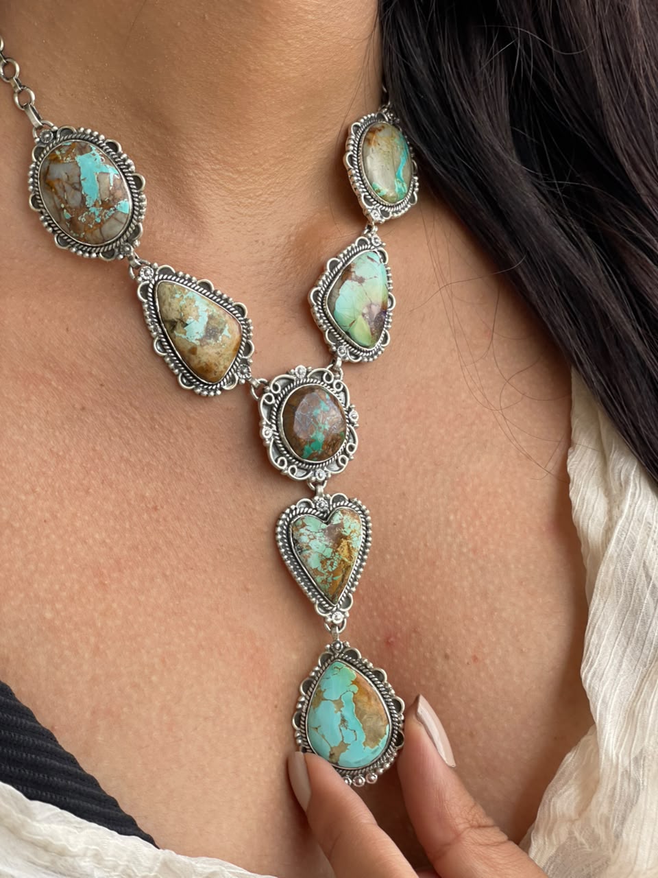 Handmade Sterling Silver Royston Turquoise Drop Necklace Signed Nizhoni