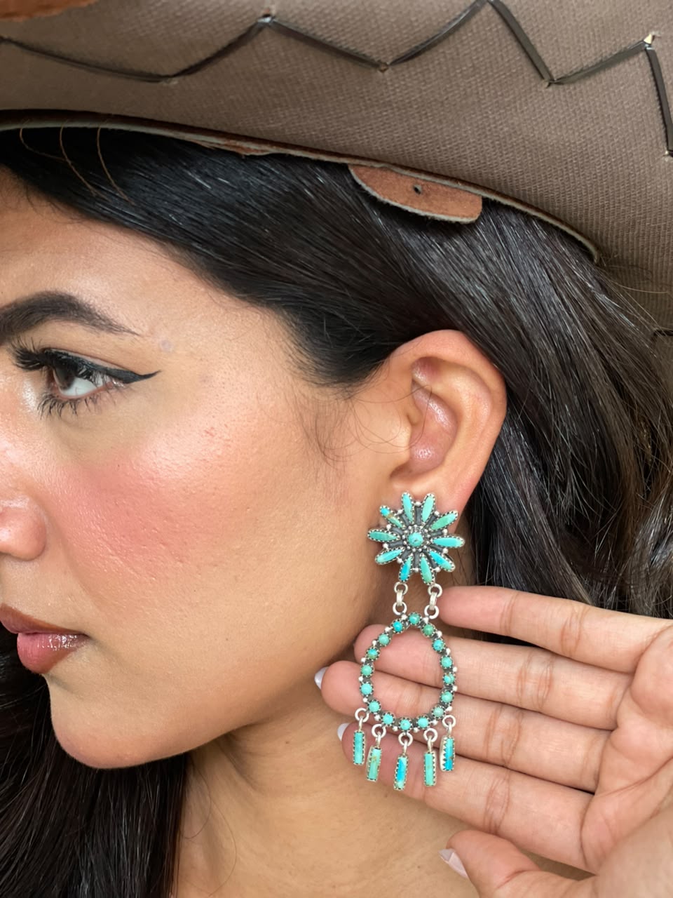 Handmade Sterling Silver Kingman Turquoise Post Dangle Earrings Signed Nizhoni