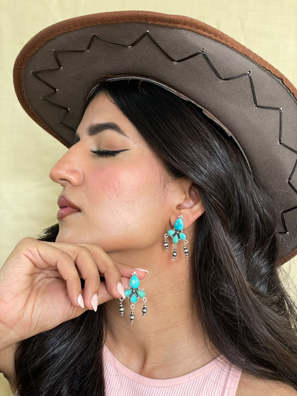 Handmade Sterling Silver Santa Maria Turquoise Post Dangle Beaded Earrings Signed Nizhoni