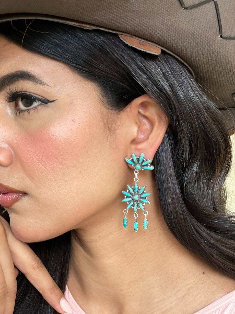 Handmade Sterling Silver Kingman Turquoise Post Dangle Earrings Signed Nizhoni