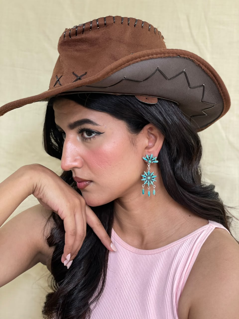 Handmade Sterling Silver Kingman Turquoise Post Dangle Earrings Signed Nizhoni