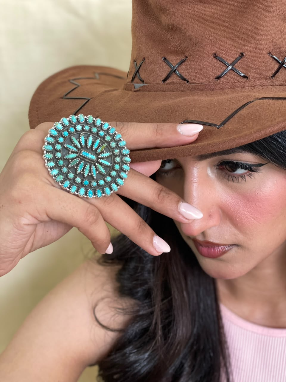 Handmade Sterling Silver Kingman Turquoise Adjustable Ring Signed Nizhoni