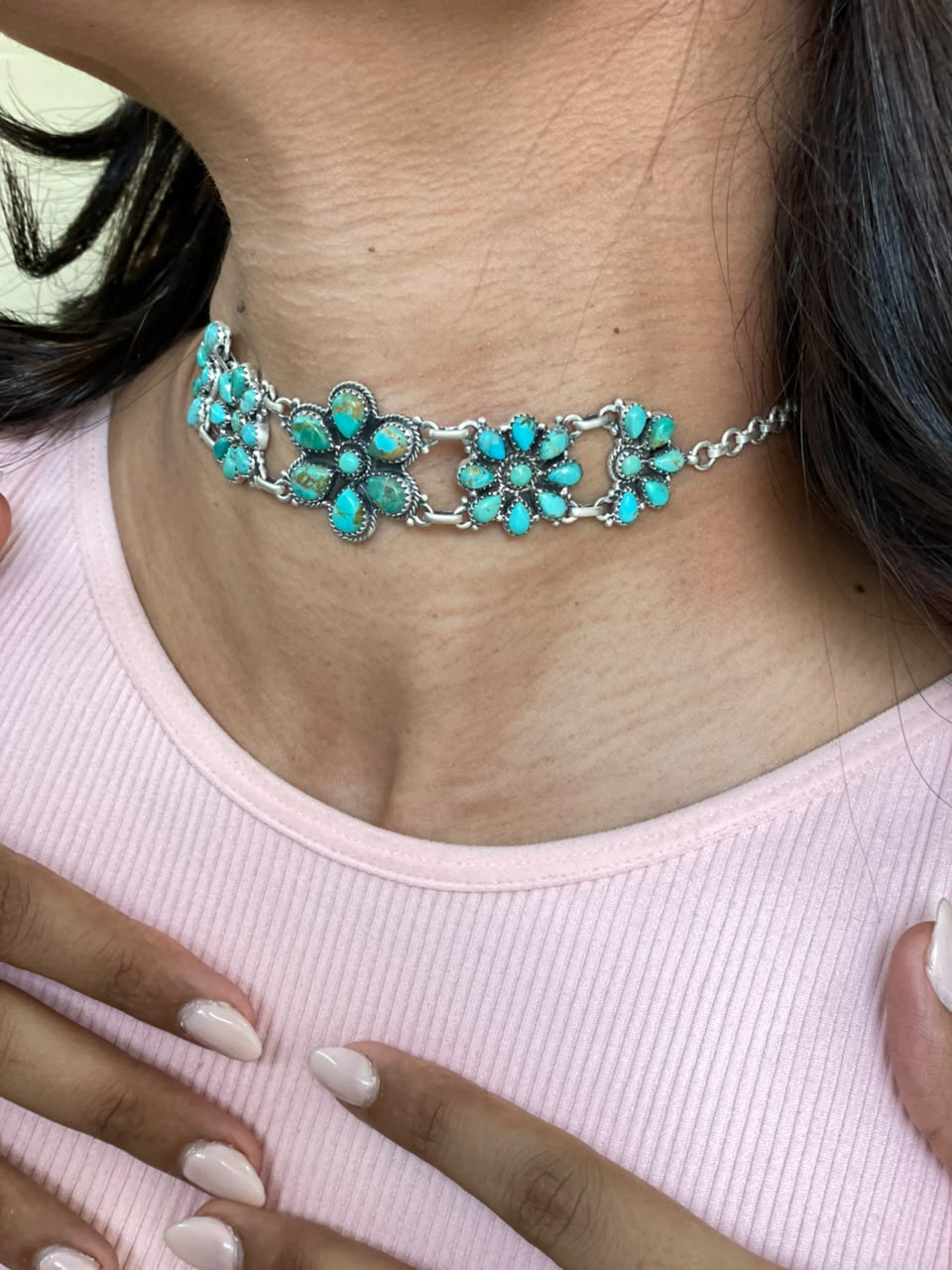 Handmade Sterling Silver Kingman Turquoise Necklace Signed Nizhoni
