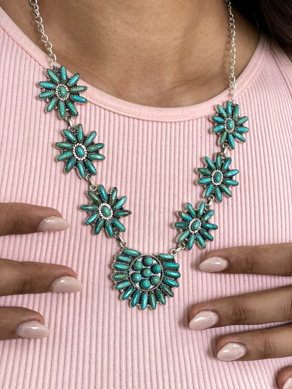 Handmade Sterling Silver Kingman Turquoise Necklace Signed Nizhoni