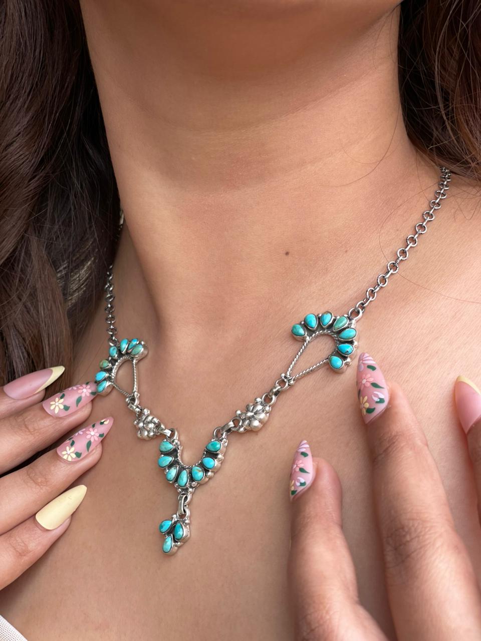 Handmade Sterling Silver Kingman Turquoise Necklace Signed Nizhoni (7)