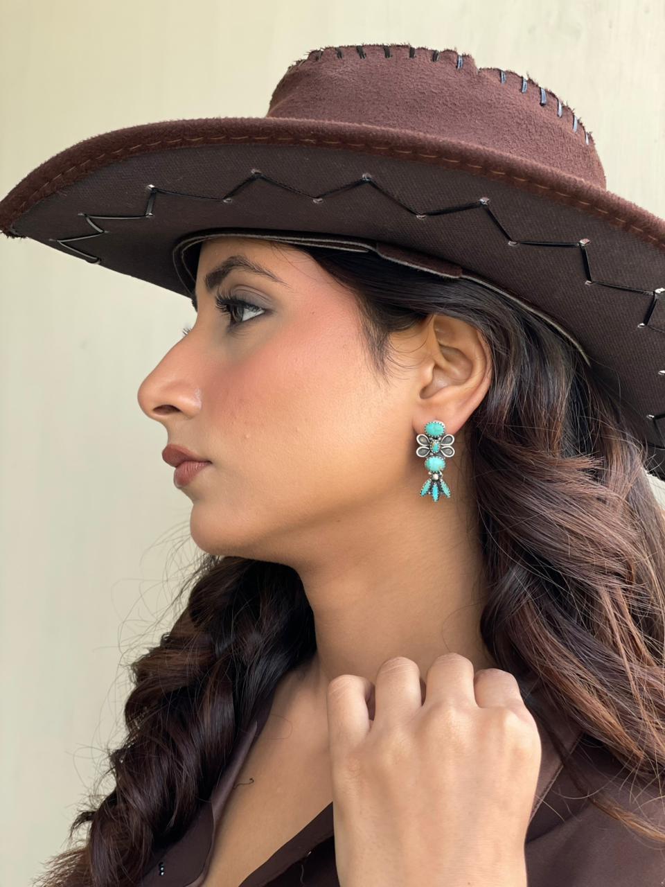 Handmade Sterling Silver Kingman Turquoise Post Earrings Signed Nizhoni