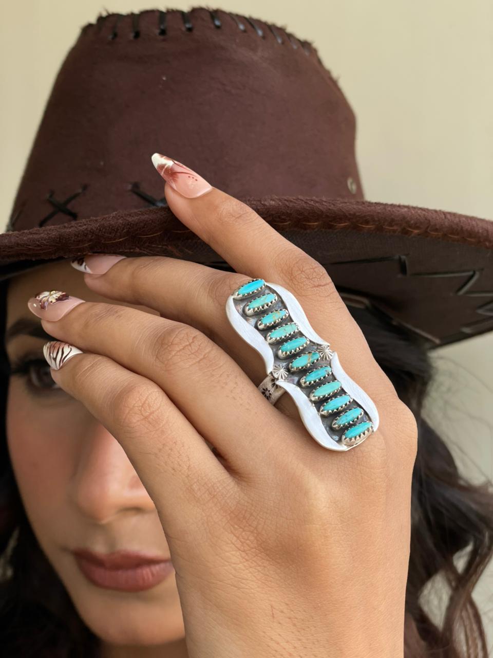 Handmade Sterling Silver Kingman Turquoise Adjustable Ring Signed Nizhoni