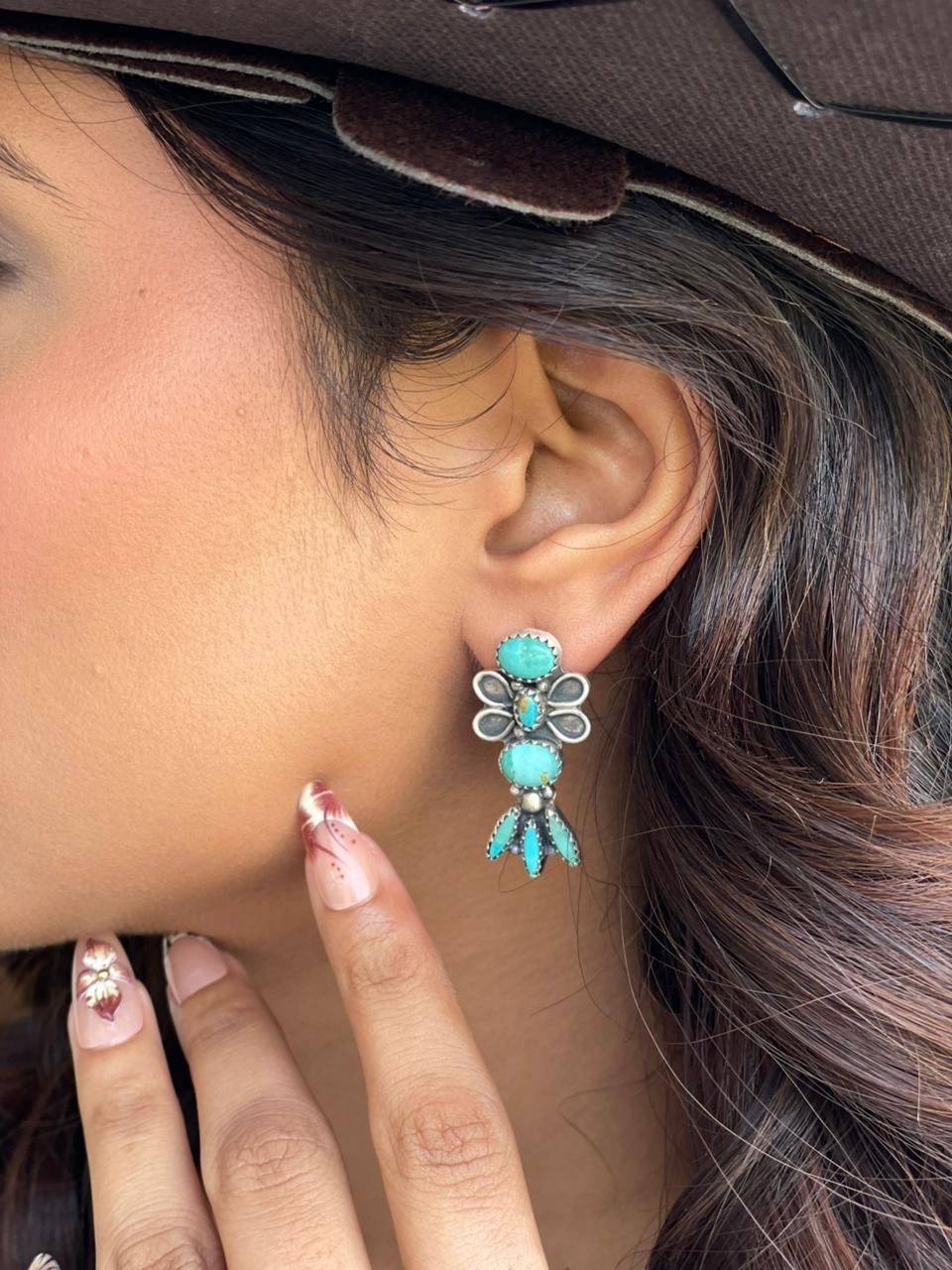 Handmade Sterling Silver Kingman Turquoise Post Earrings Signed Nizhoni