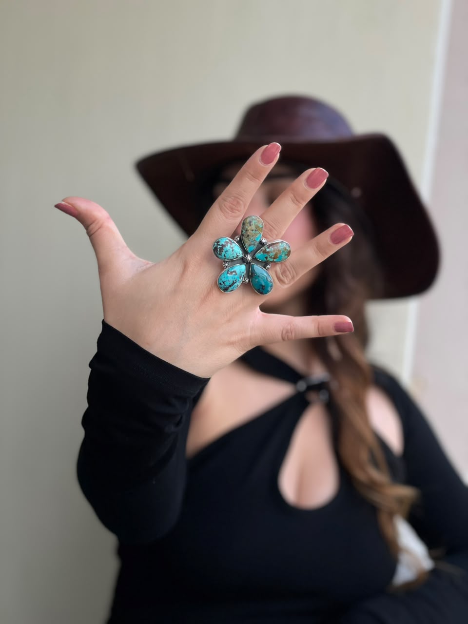 Handmade Sterling Silver Crimson Cowgirl Turquoise Collection: Adjustable Ring Signed Nizhoni