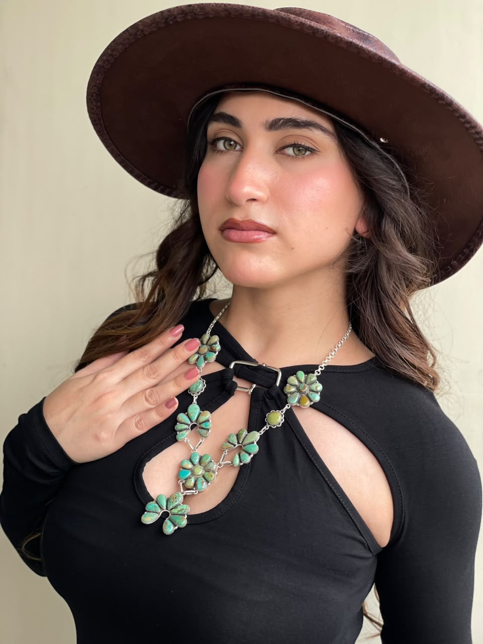 Handmade Sterling Silver Carico Lake Turquoise Naja Necklace Signed Nizhoni