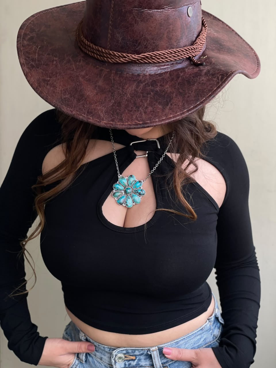 Handmade Sterling Silver Crimson Cowgirl Turquoise Collection: Necklace Signed Nizhoni