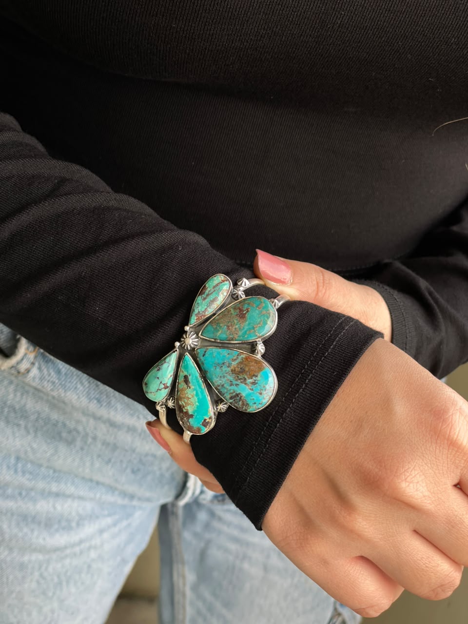Handmade Sterling Silver Crimson Cowgirl Turquoise Collection: Cuff Bracelet Signed Nizhoni