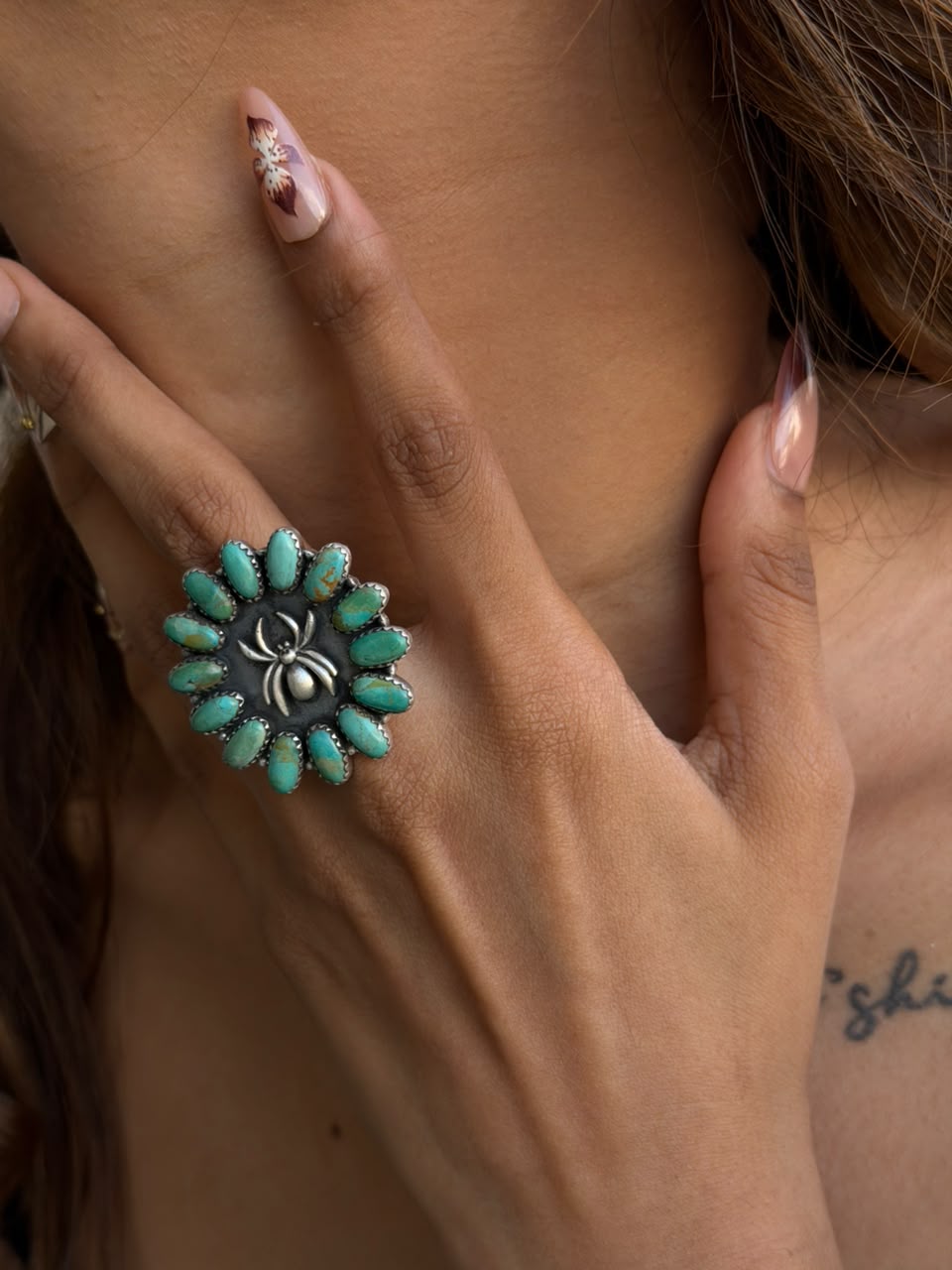 Handmade Sterling Silver Kingman Turquoise Halloween Collection: Adjustable Ring Signed Nizhoni