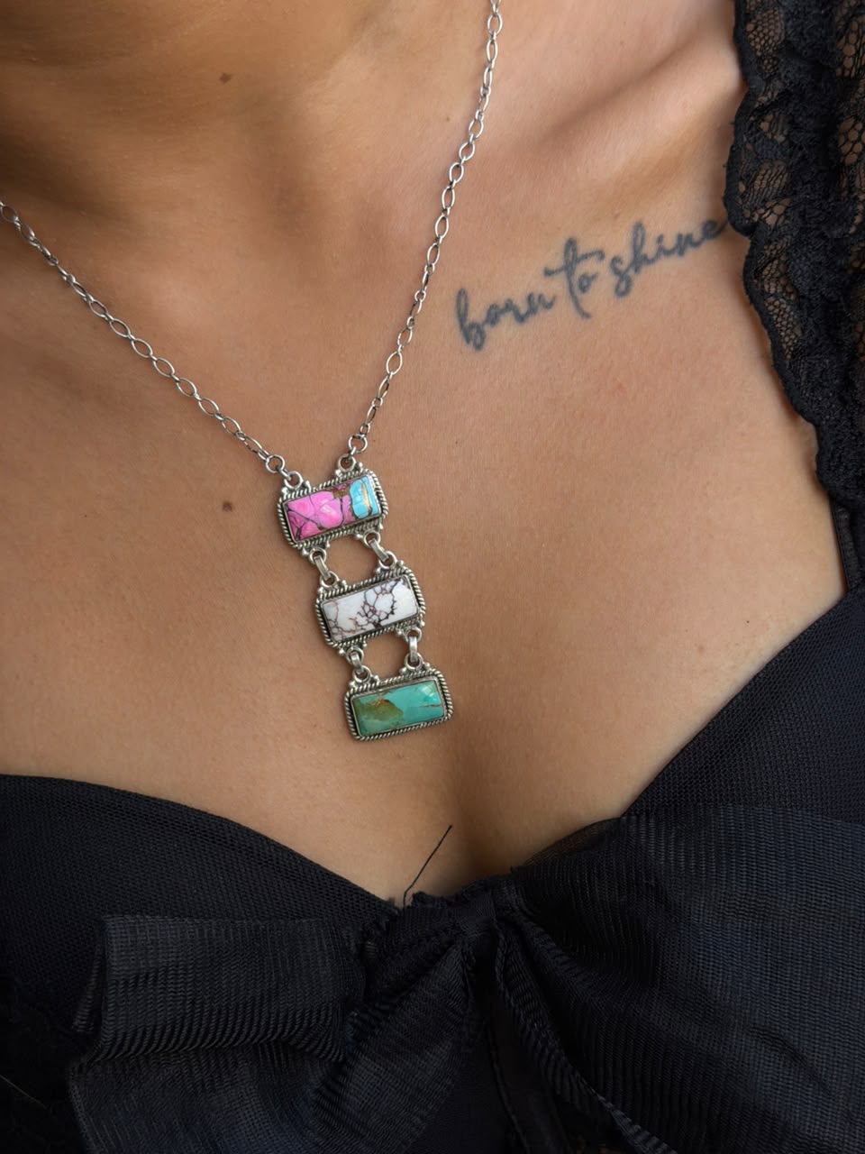 Handmade Sterling Silver Wildhorse Magnesite with Kingman Turquoise and Cotton Candy Necklace Signed Nizhoni