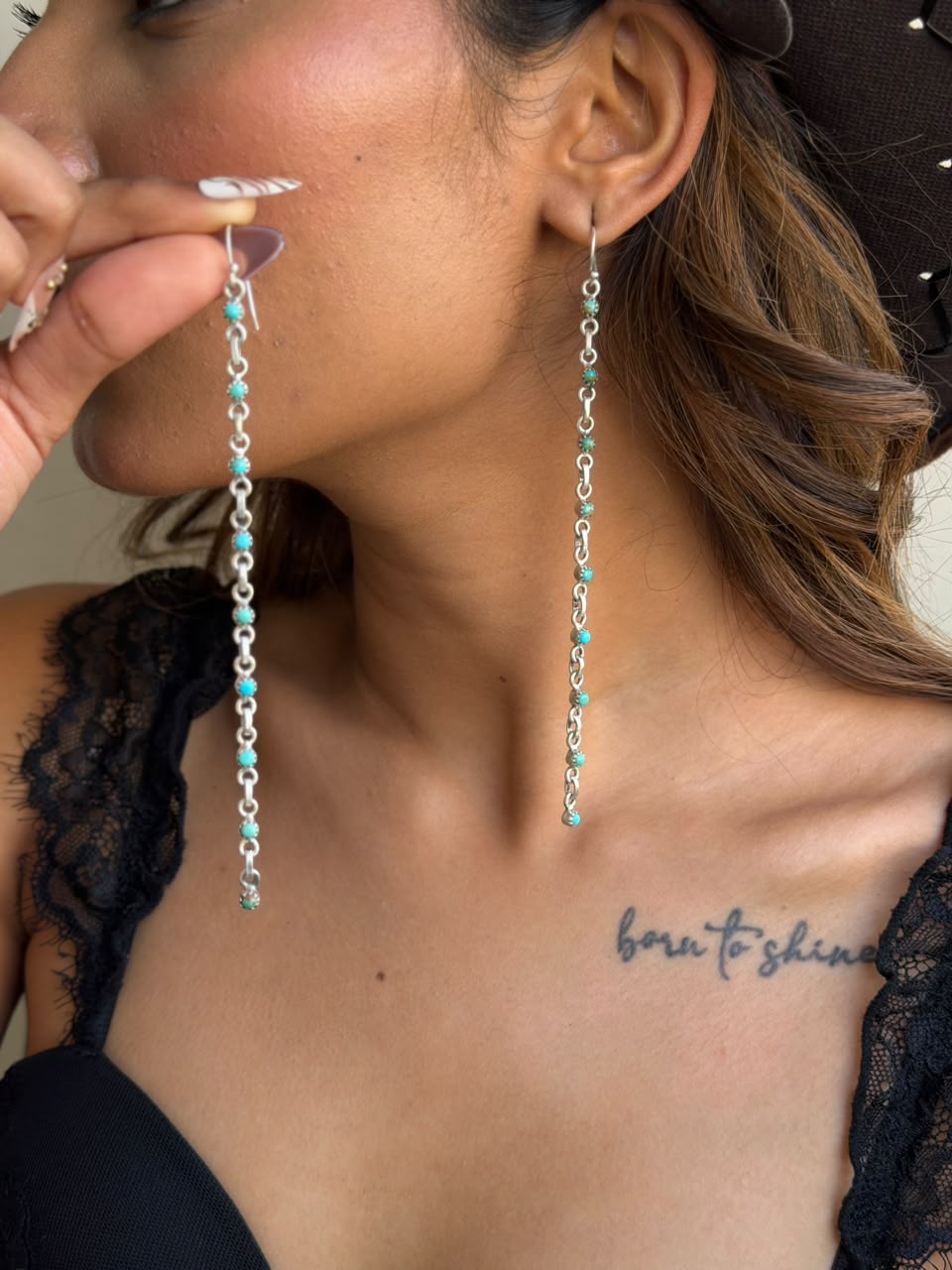 Handmade Sterling Silver Kingman Turquoise Hook Dangle Earrings