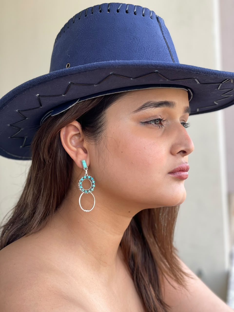 Handmade Sterling Silver Kingman Turquoise Post Dangle Earrings Signed Nizhoni