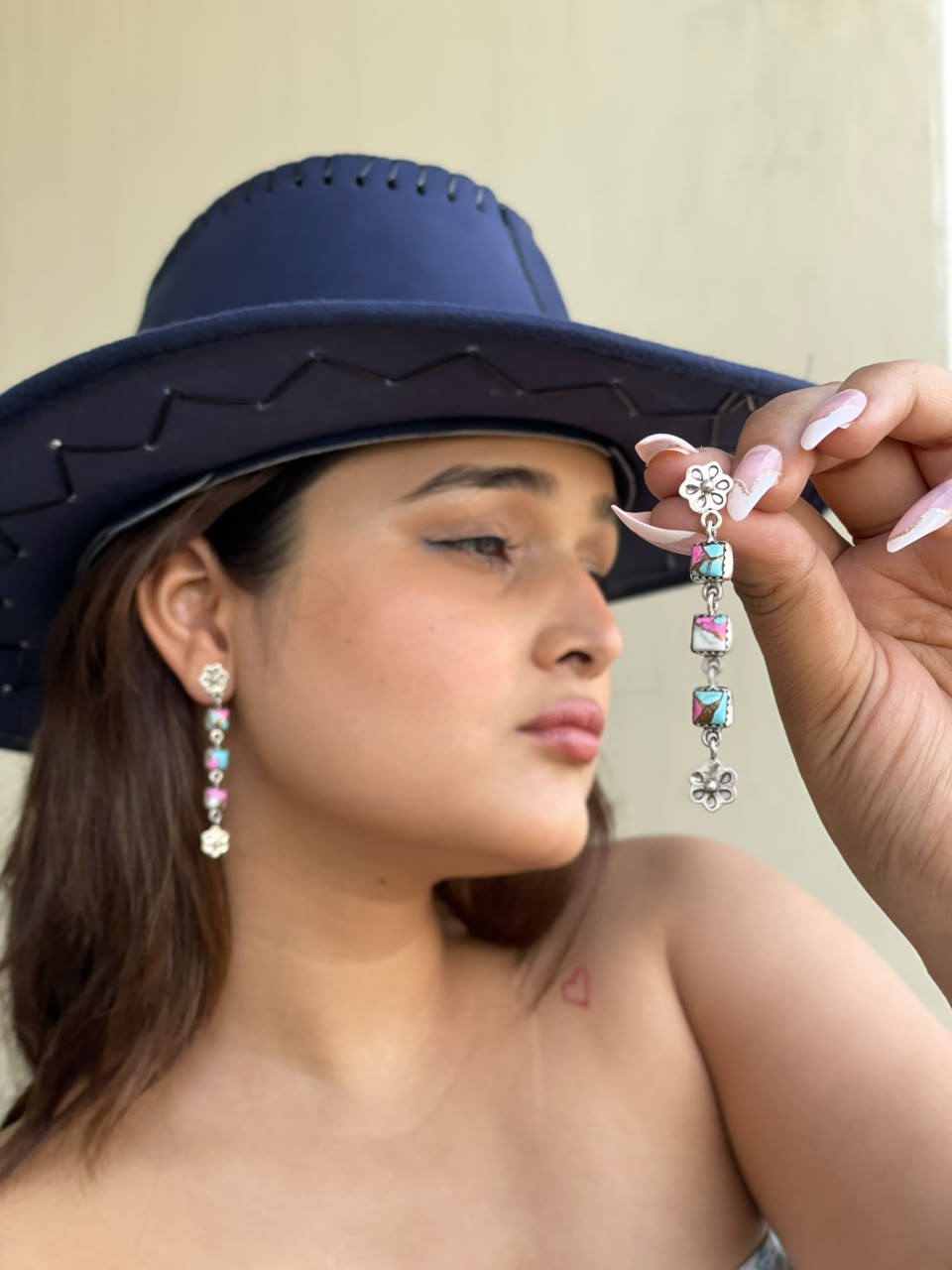 Handmade Sterling Silver Cotton Candy Post Dangle Earrings Signed Nizhoni