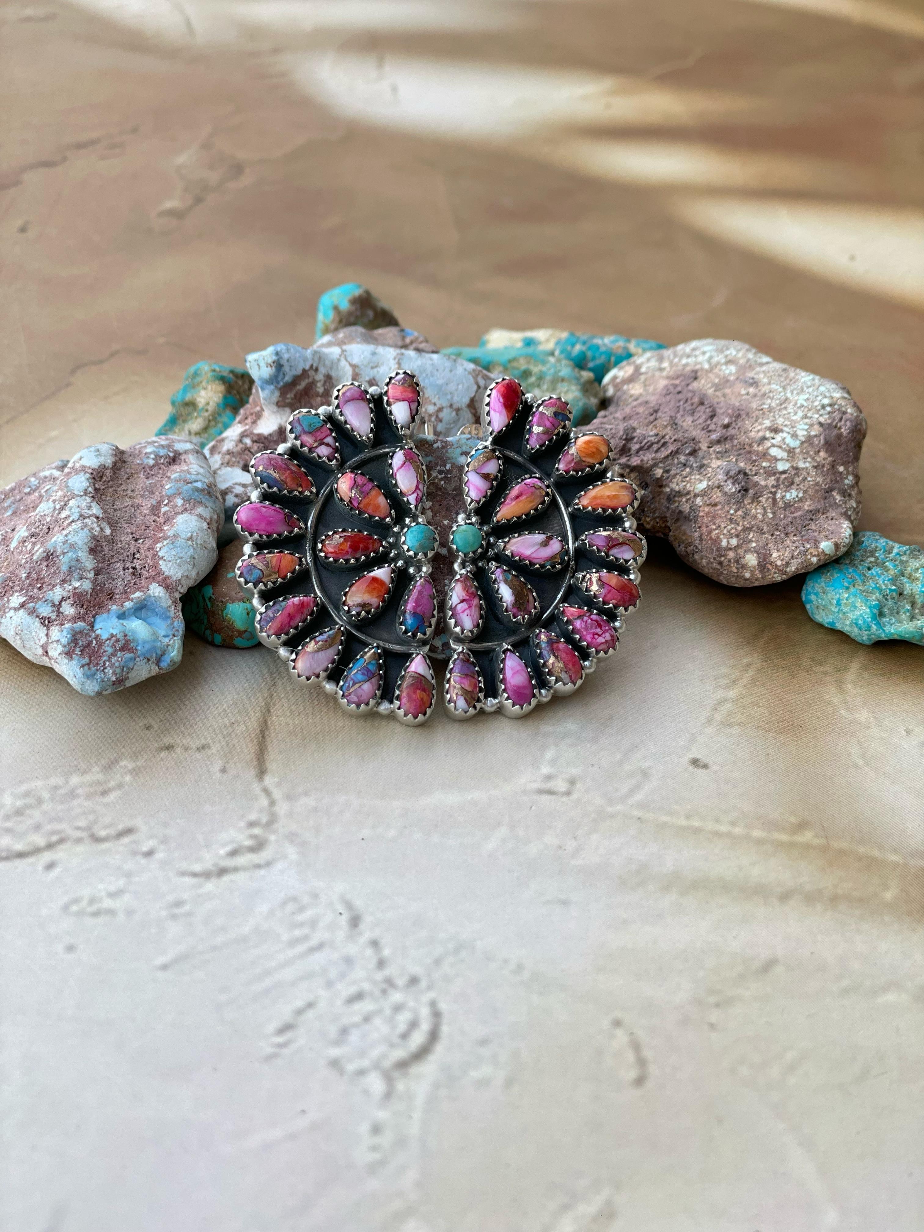 Handmade Sterling Silver Pink Dream with Mojave post Earrings , Signed Nizhoni