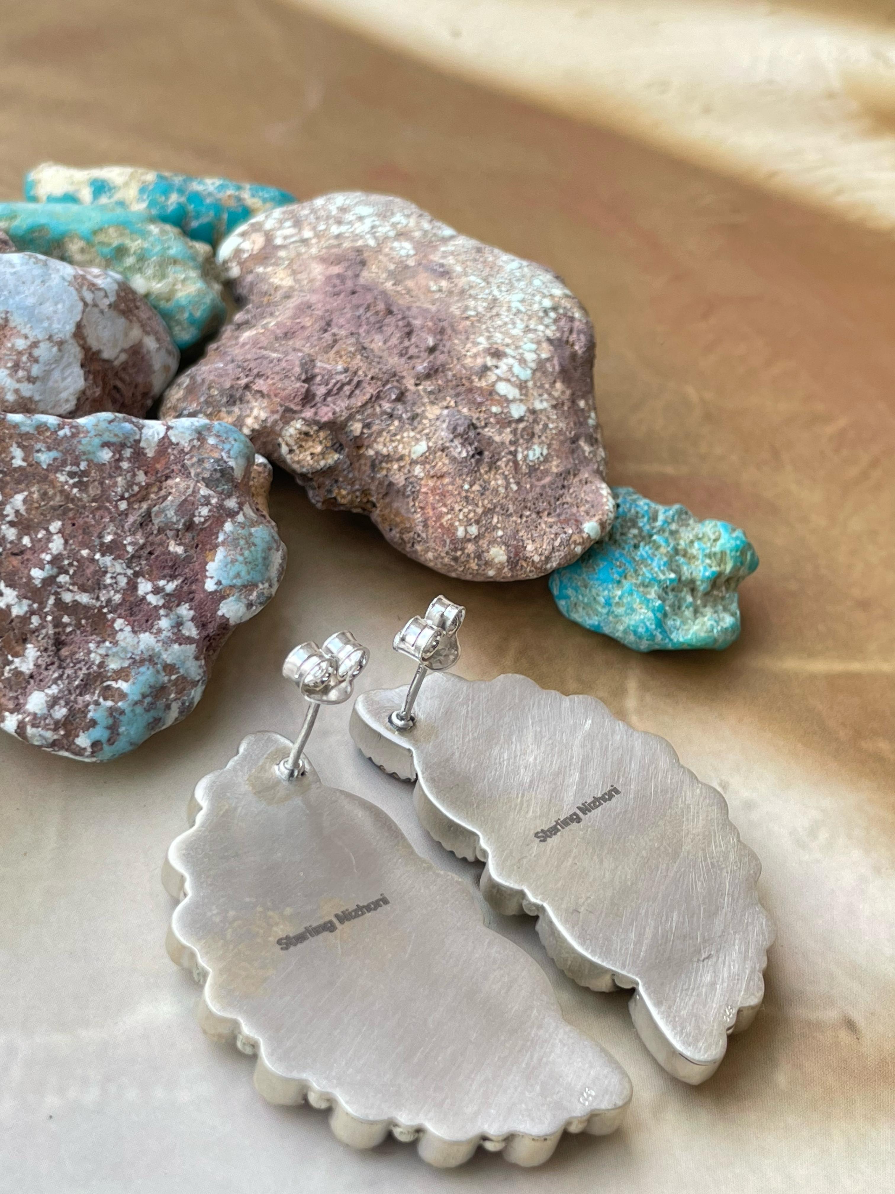 Handmade Sterling Silver Pink Dream with Mojave post Earrings , Signed Nizhoni