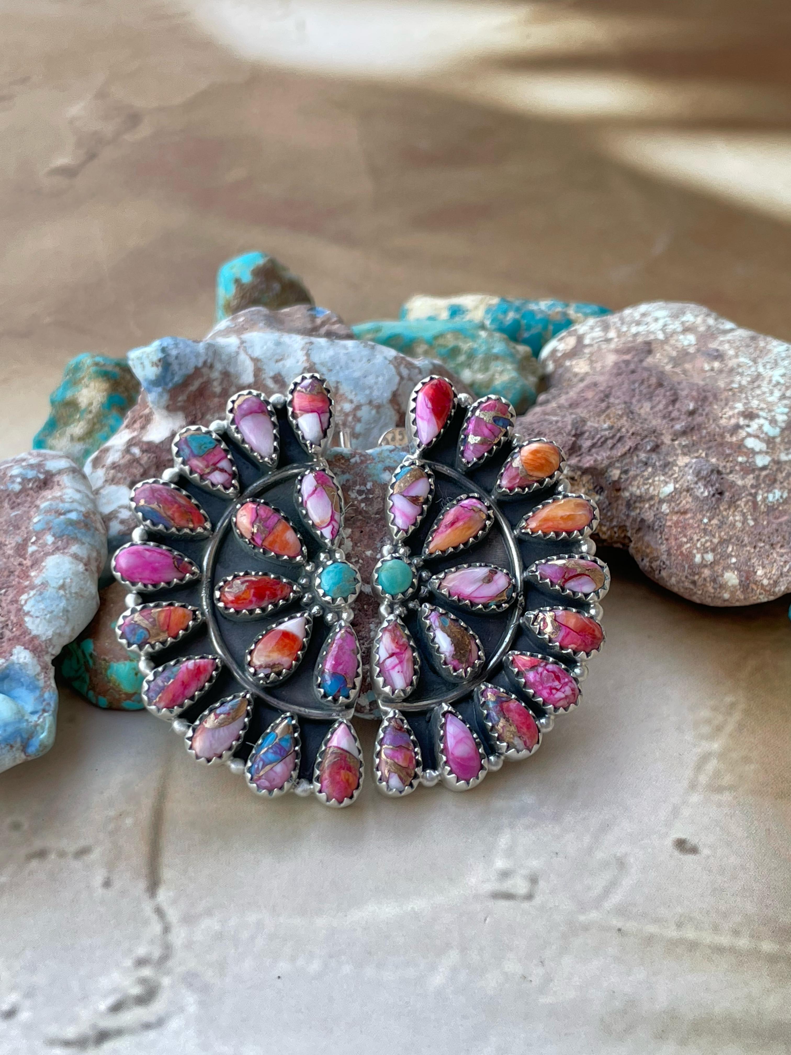 Handmade Sterling Silver Pink Dream with Mojave post Earrings , Signed Nizhoni