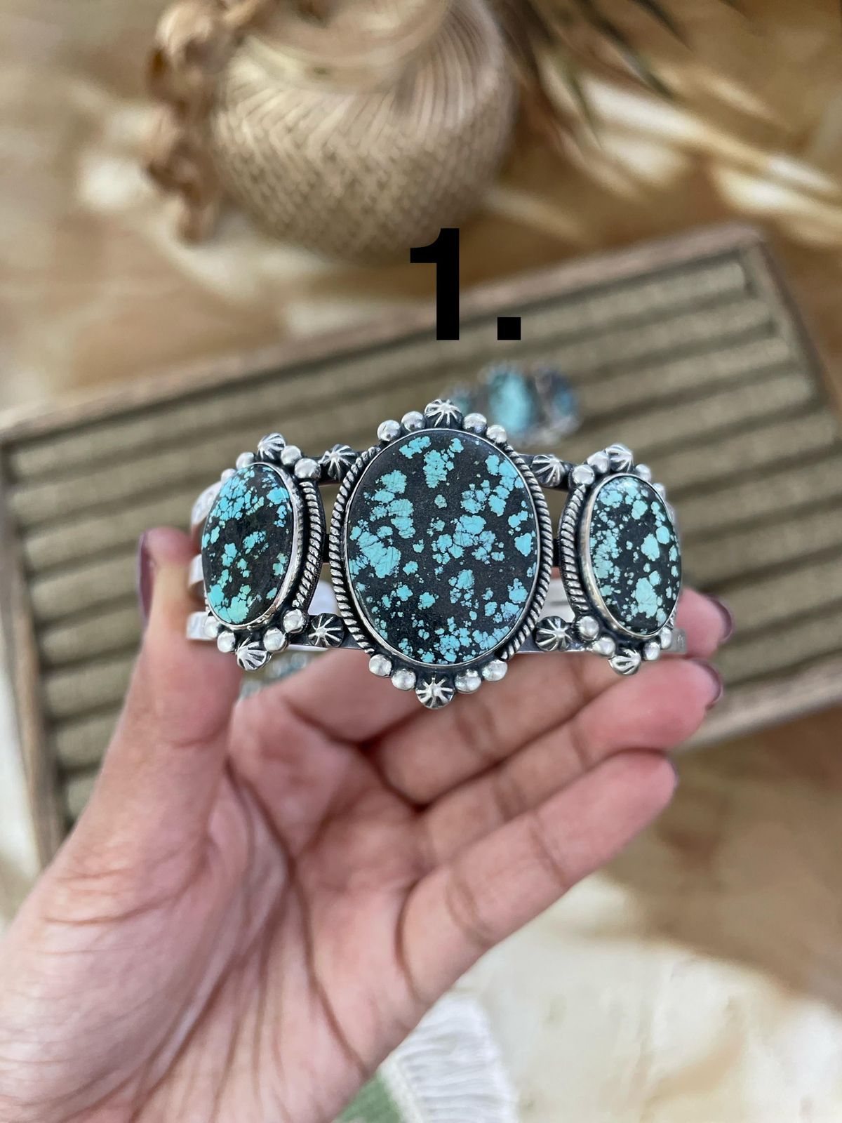 Handmade Sterling Silver Lander Turquoise Bracelet Signed Nizhoni