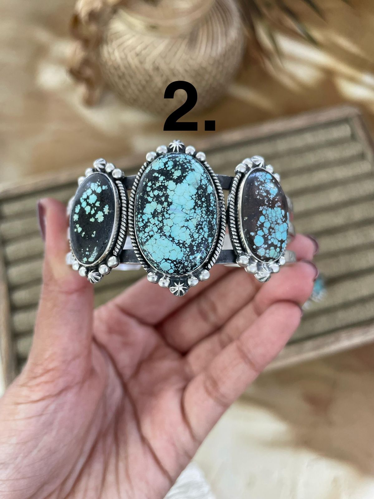 Handmade Sterling Silver Lander Turquoise Bracelet Signed Nizhoni