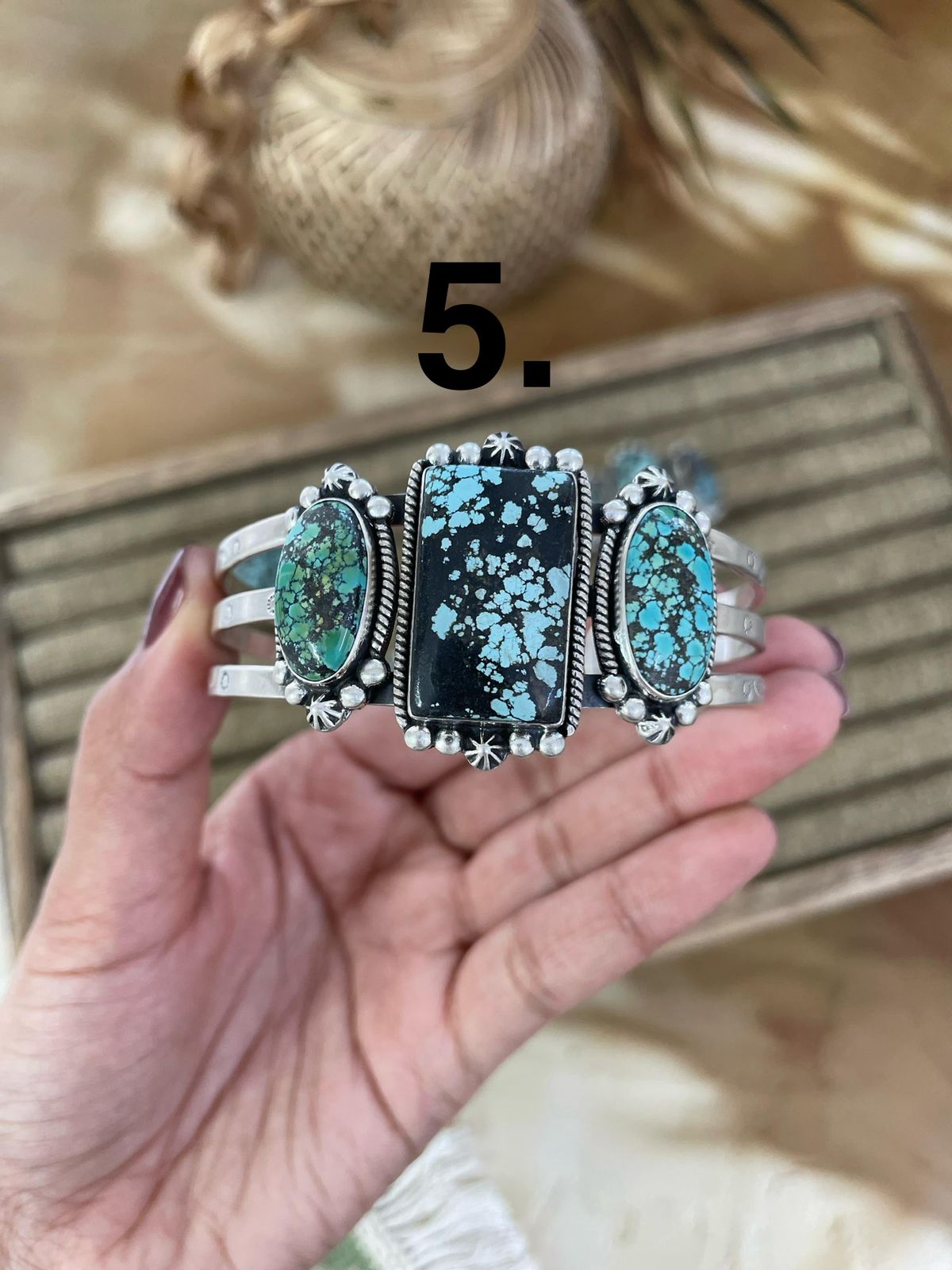 Handmade Sterling Silver Lander Turquoise Bracelet Signed Nizhoni