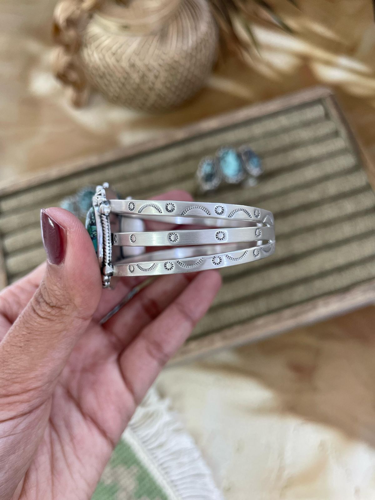 Handmade Sterling Silver Lander Turquoise Bracelet Signed Nizhoni