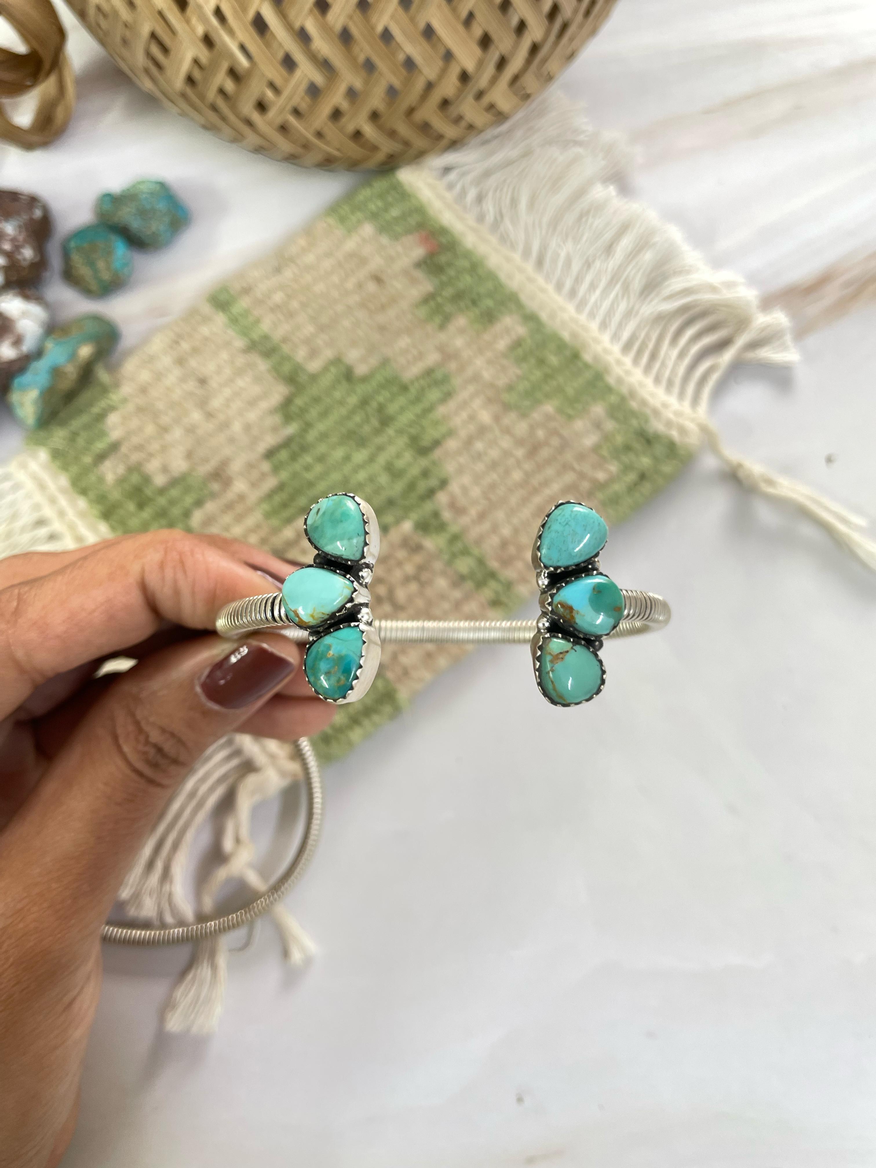 Handmade Sterling Silver White Buffalo and Turquoise Mojave Cuff Bracelet Signed Nizhoni