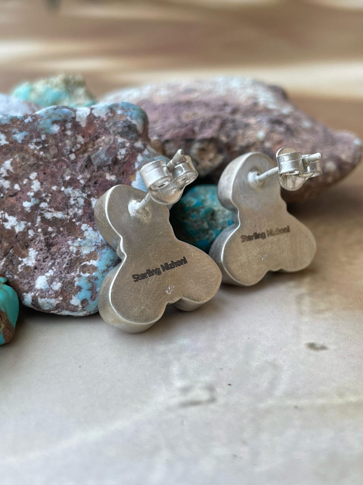 Handmade Sterling Silver Pink Dream post Studs Earrings Signed Nizhoni