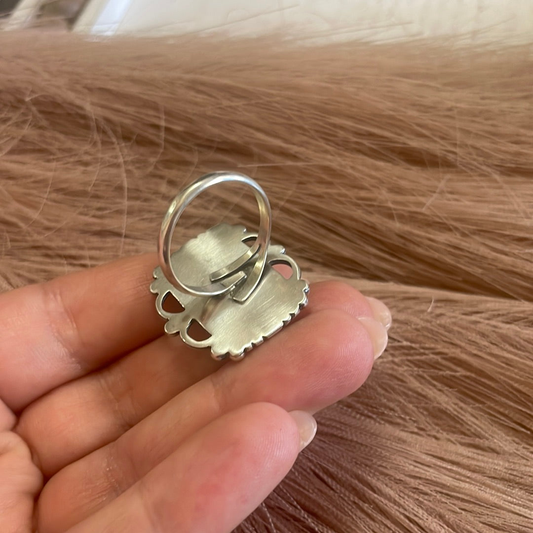 Gorgeous Navajo Pink Peruvian Opal And Sterling Silver Adjustable Ring