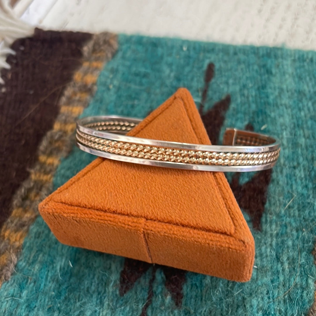 Handcrafted 12kt Overlay & Sterling Silver Adjustable Cuff Bracelet Signed