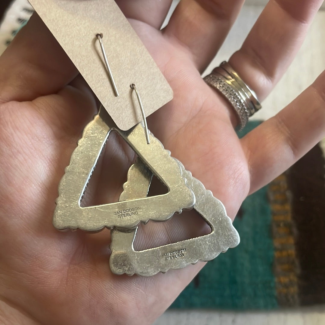 Beautiful Handmade Sleeping Beauty Turquoise Triangle Wire Dangle Earrings By Dan Dodson