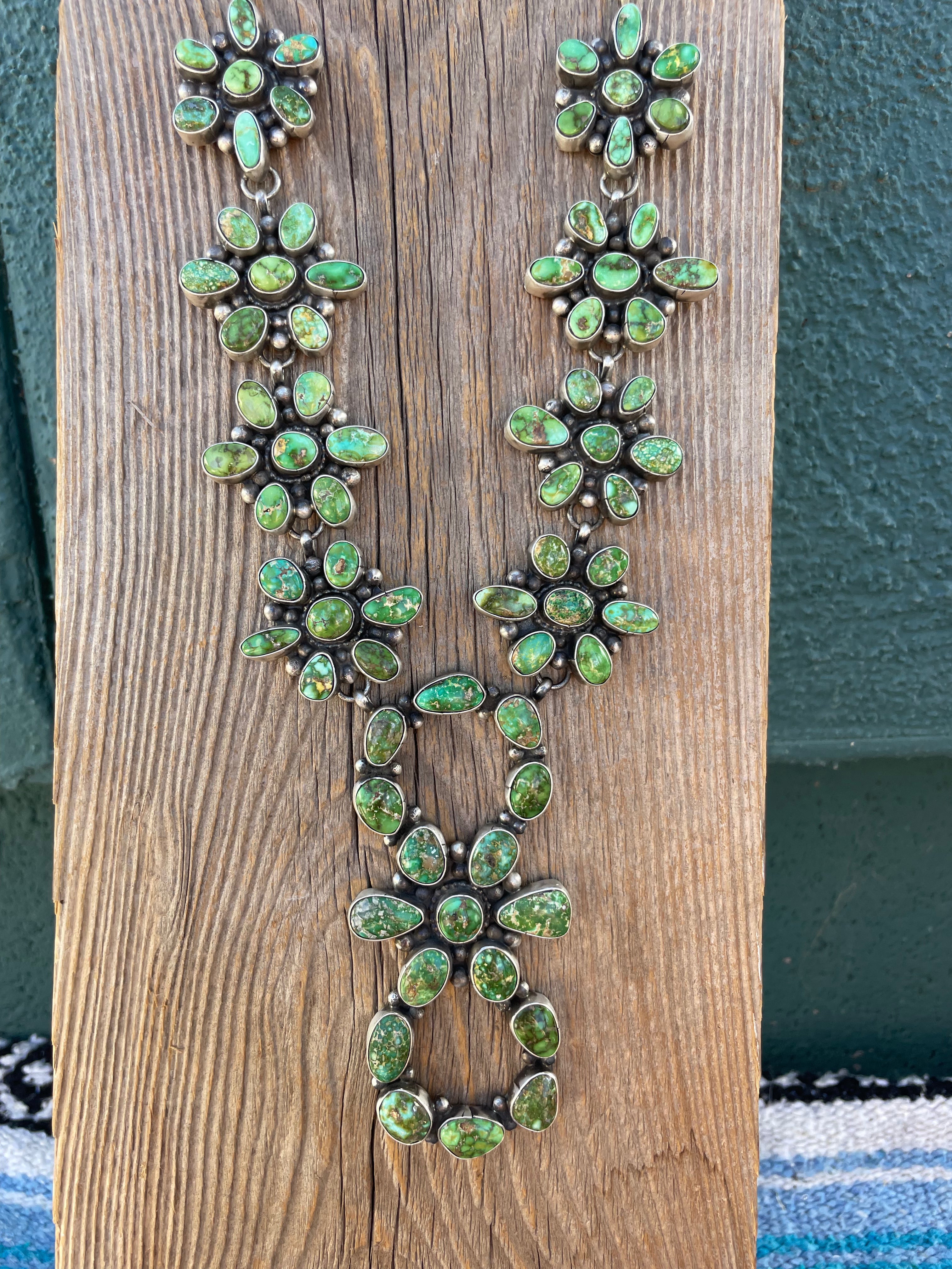 Sheila Becenti Navajo Sterling Silver Sonoran Mountain Turquoise Necklace & Earring Set