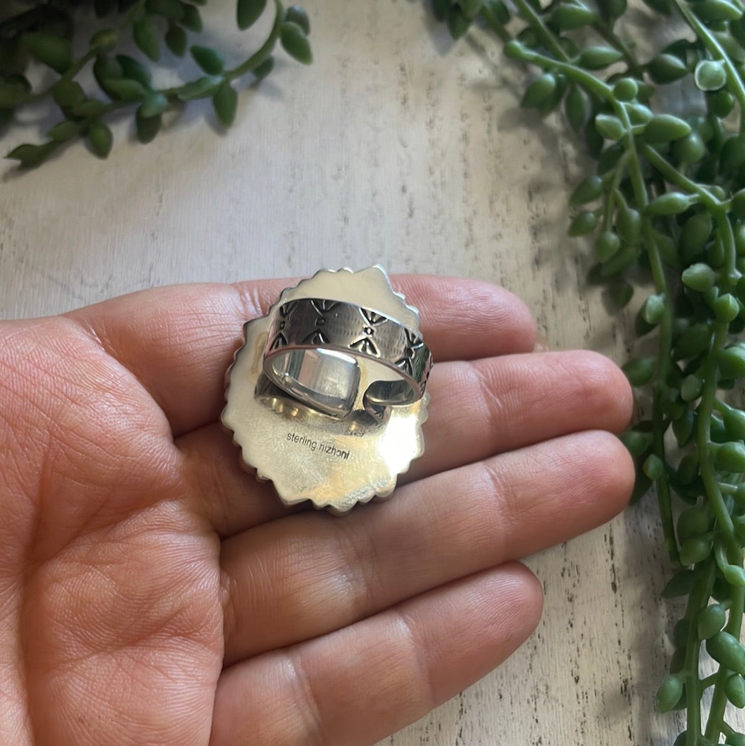 Nizhoni Handmade Turquoise, Black Onyx, Orange Mojave And Sterling Silver Adjustable Ring
