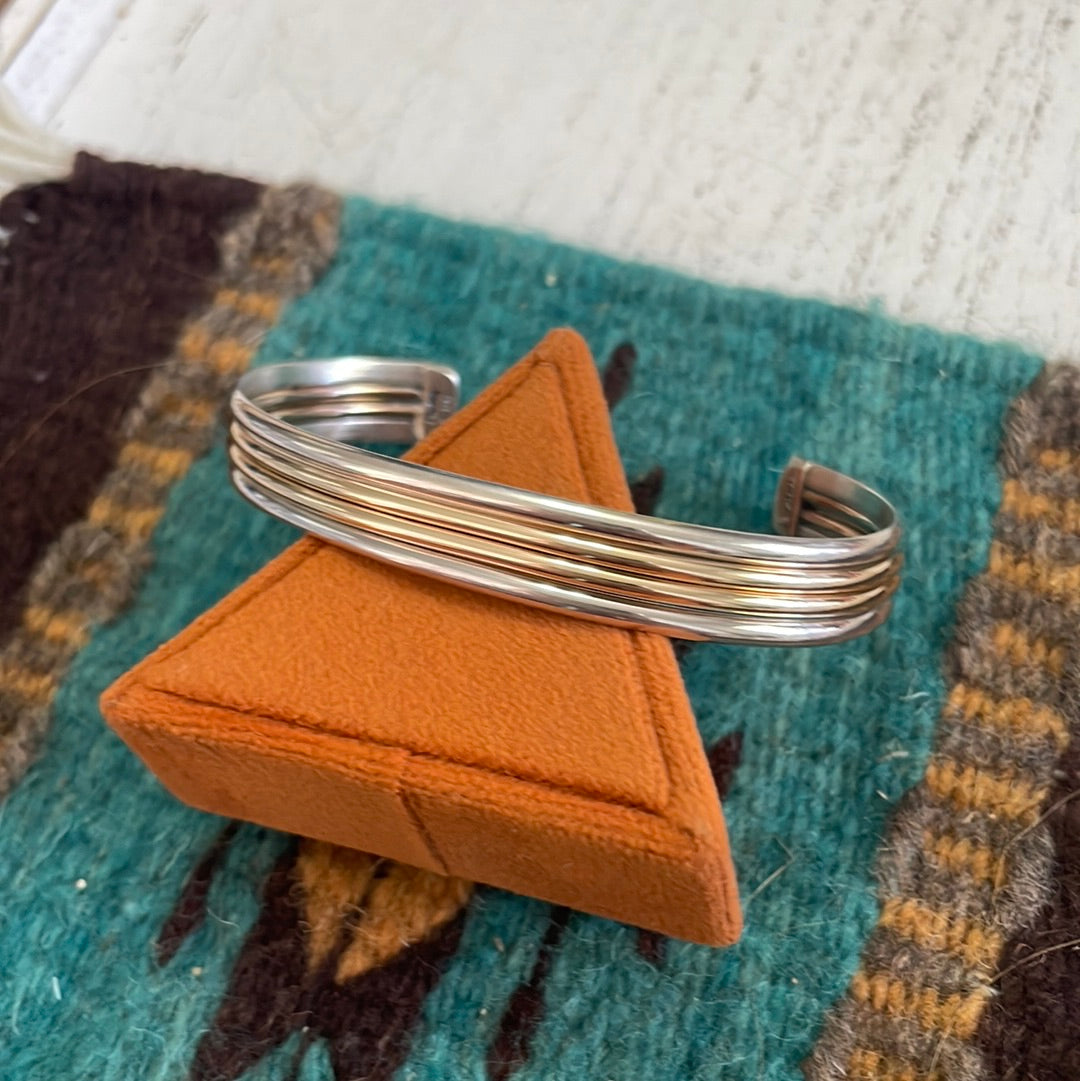 Handcrafted 12kt Overlay & Sterling Silver Adjustable Cuff Bracelet Signed