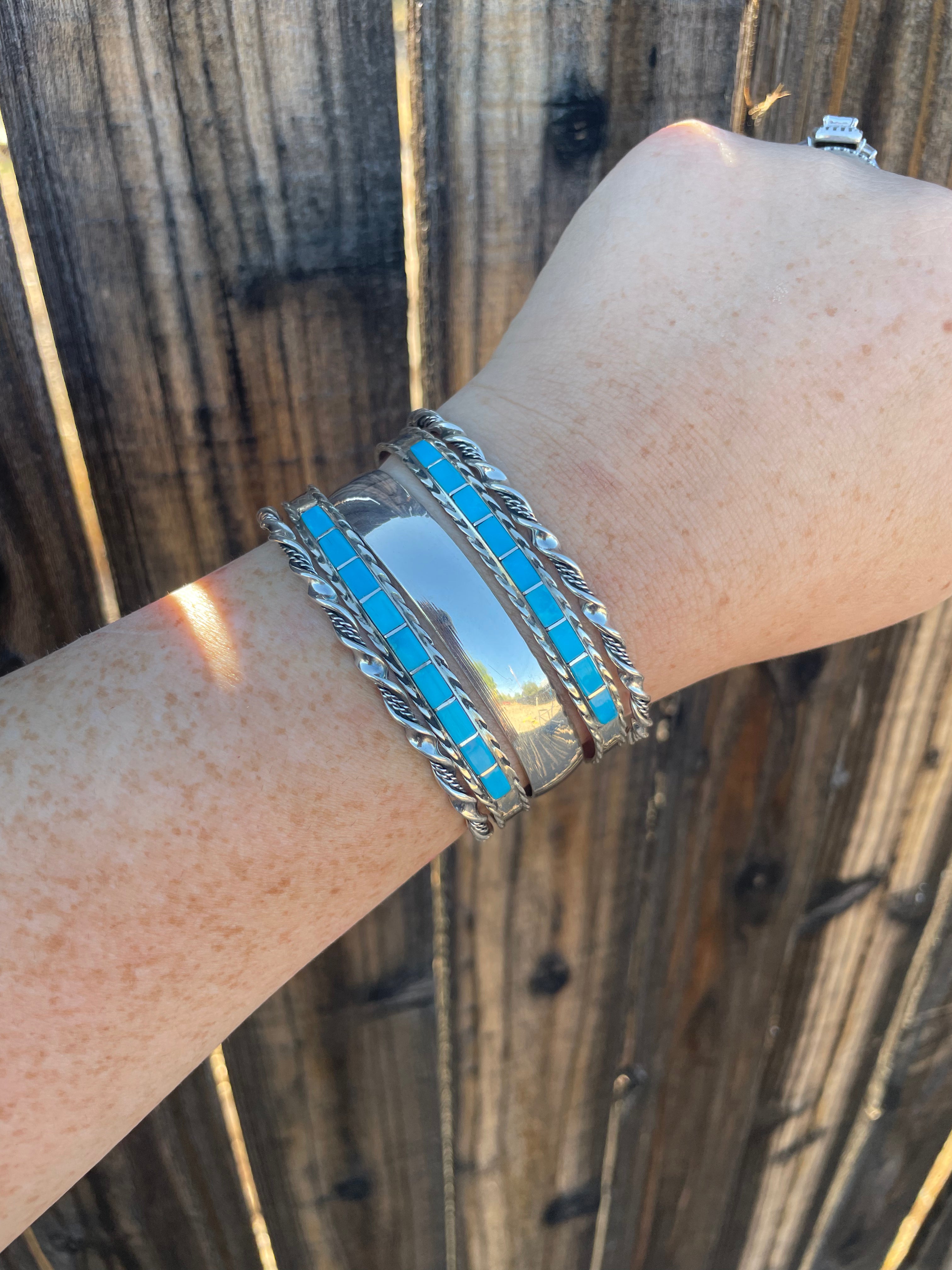 “The Cassidy Stacker” Sterling Silver & Turquoise Inlay Cuff