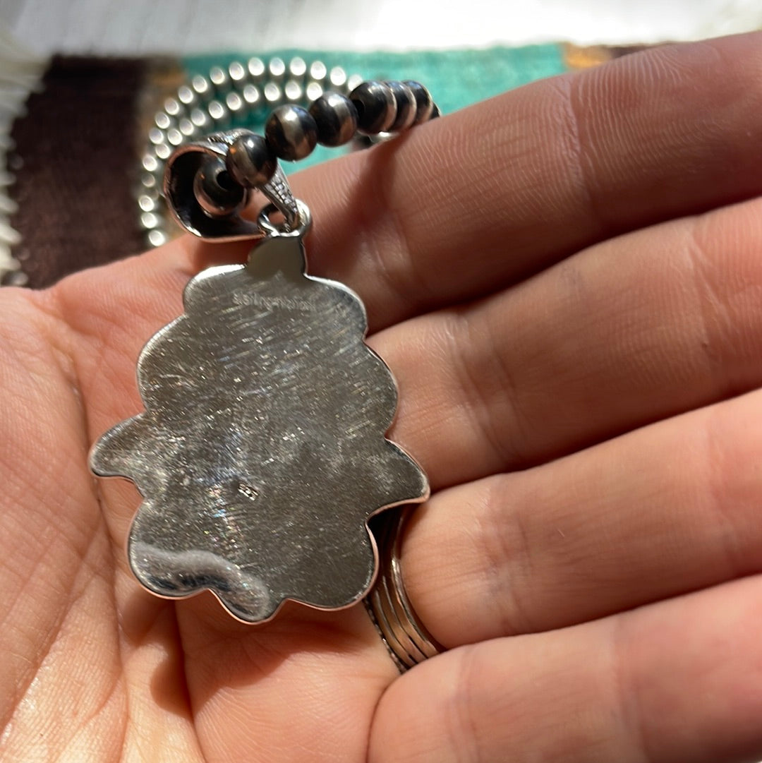 Handmade Sterling Silver & Number 8 Turquoise Pendant Signed Nizhoni
