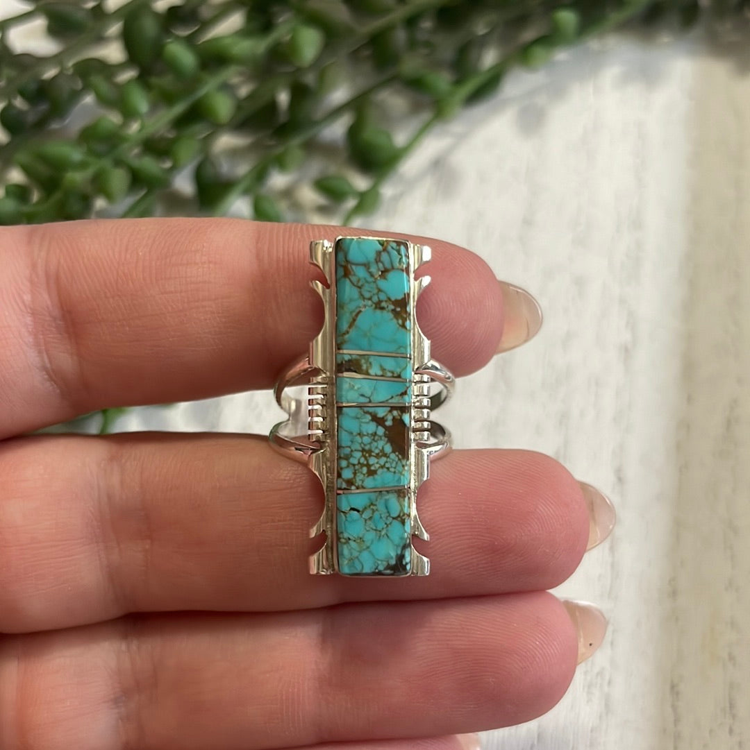 Handcrafted Sterling Silver Turquoise Bar Ring Signed